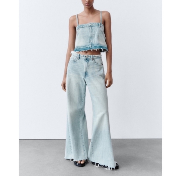 NWT Zara Denim Crop Cami Top Size Small - Picture 2 of 8